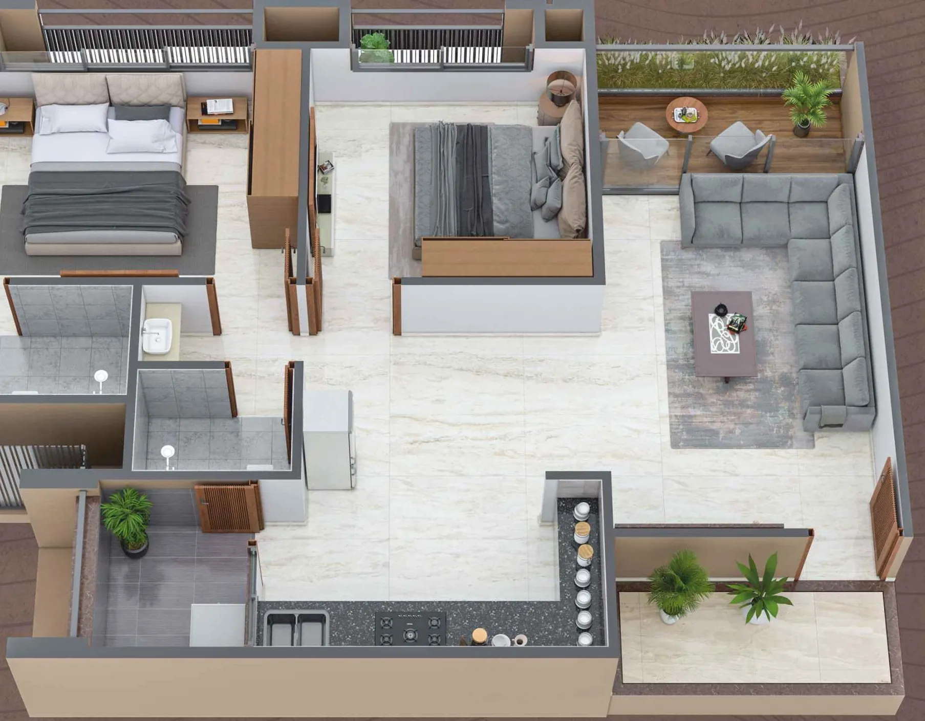 2 BHK 3D cutaway