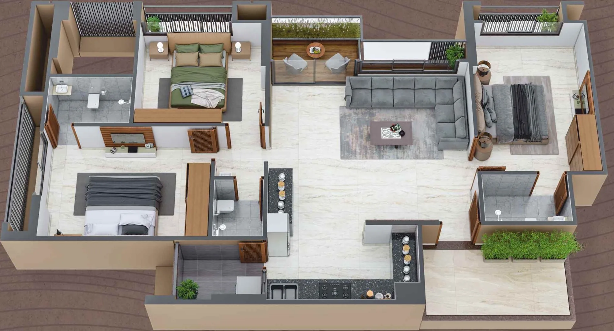 3 BHK 3D cutaway
